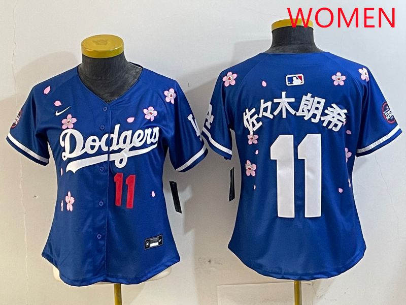 Women Los Angeles Dodgers #11 R.Sasaki Blue Sakura Edition 2025 Nike MLB Jersey style 3